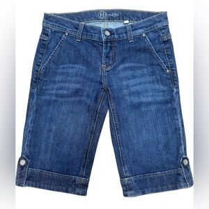 Bebe Vintage Denim Bermuda Shorts Size 26 Decorative Buttons Sailor Pant Y2K